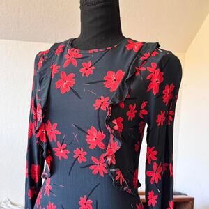 h&m Maxi floral thigh slit dress long sleeve sz 4 ruffle flare dark feminine